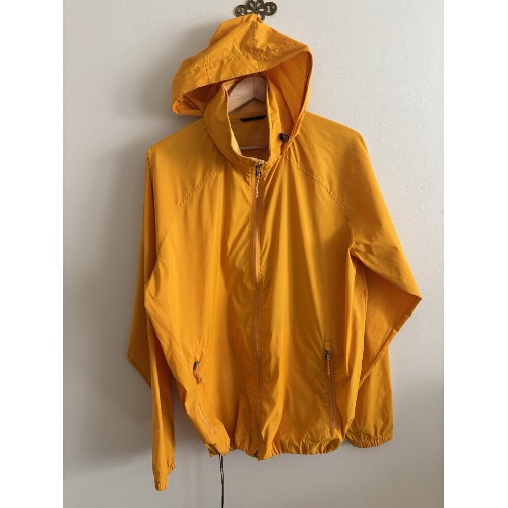 L.L. Bean Large Yellow Soft shell Hoodie Packable Full Zip Lightweight Hiking